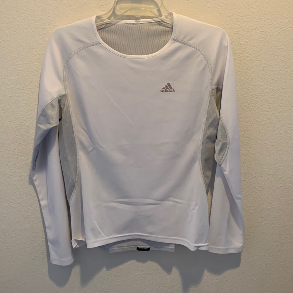 Adidas Womens Long Sleeve Galaxy Top. No tags/Very good condition/White/Gray. 